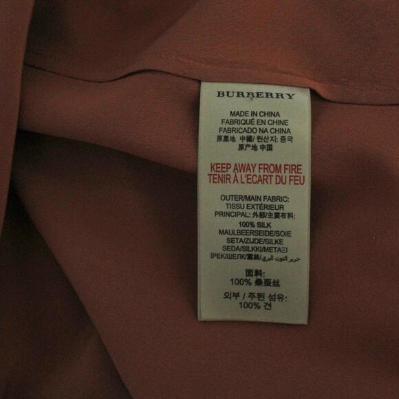 Burberry London Silk Button Front Clay Brown Red Detail Long Sleeve Blouse 6 - Picture 8 of 8